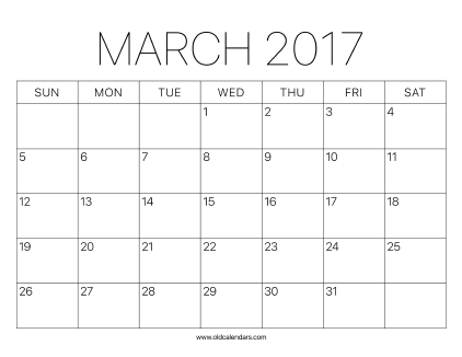 2017 Calendar March
