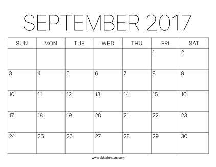 2017 Calendar September