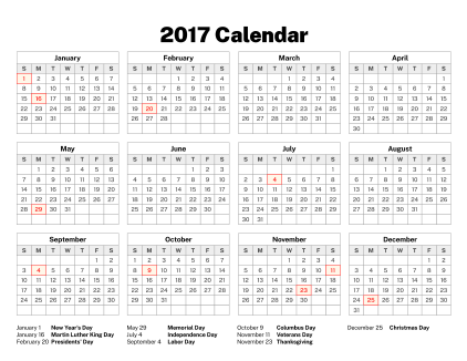 2017 Calendar