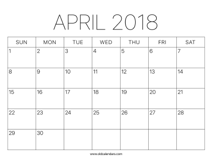 2018 Calendar April