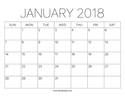 2018 Calendar January