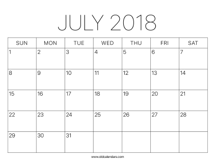2018 Calendar July