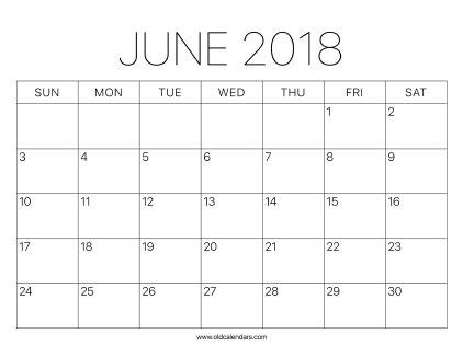 2018 Calendar June