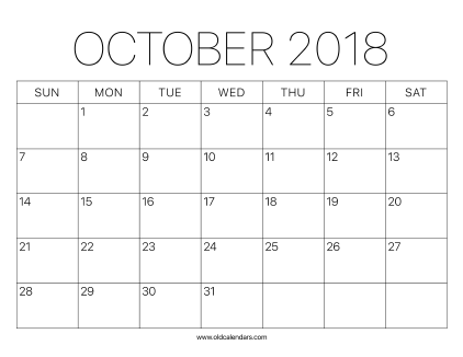 2018 Calendar October