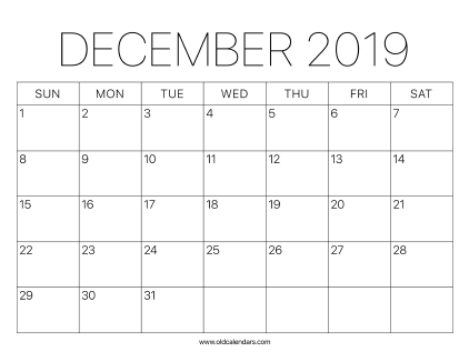 2019 Calendar December