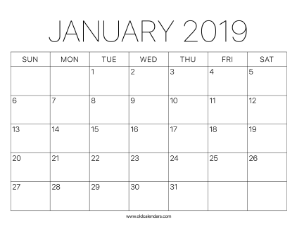 2019 Calendar January