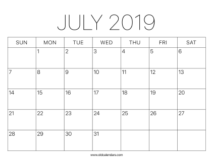2019 Calendar July