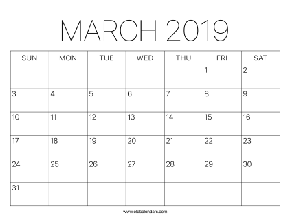 2019 Calendar March