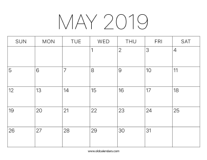 2019 Calendar May
