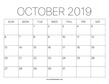 2019 Calendar October