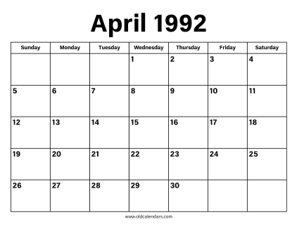 April 1992 Calendar