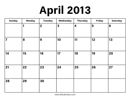 April 2013 Calendar – Printable Old Calendars