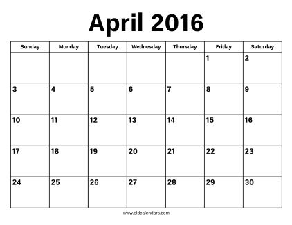 April 2016 Calendar