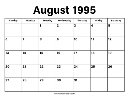 August 1995 Calendar