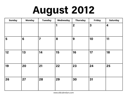 August 2012 Calendar