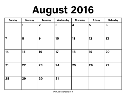 August 2016 Calendar