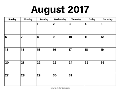 August 2017 Calendar