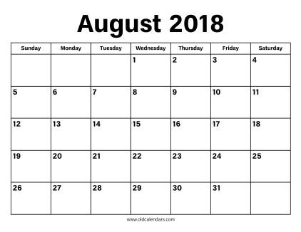 August 2018 Calendar