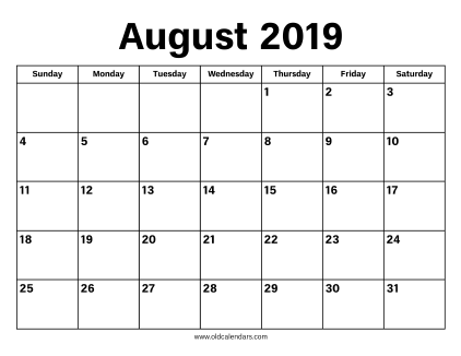 August 2019 Calendar