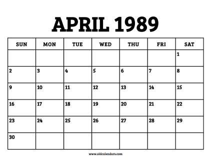 Calendar April 1989