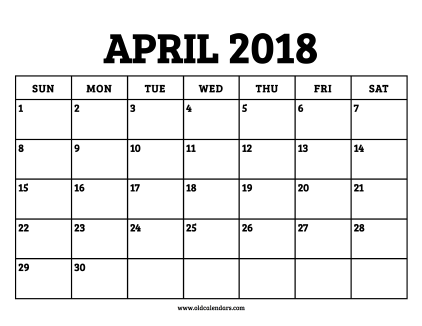 Calendar April 2018
