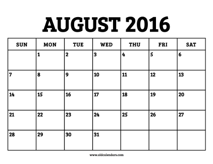 Calendar August 2016