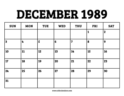 Calendar December 1989