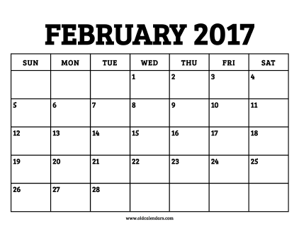 Calendar February 2017