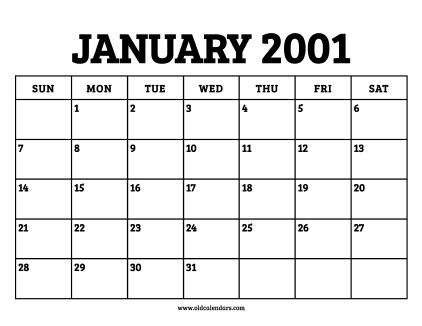 Calendar January 2001