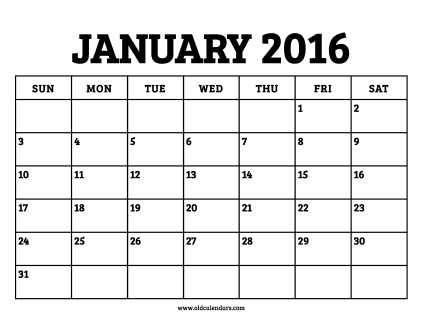Calendar January 2016