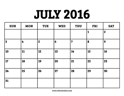 Calendar July 2016