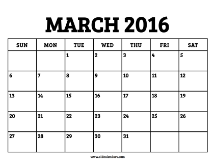 Calendar March 2016