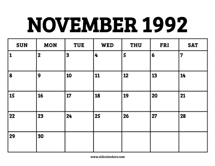 Calendar November 1992
