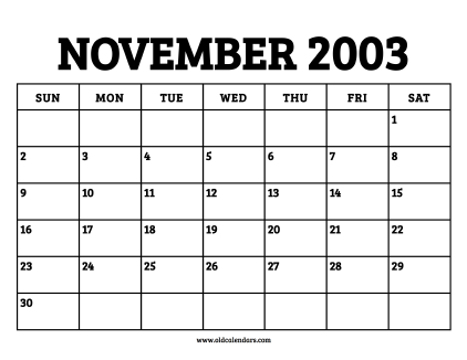 Calendar November 2003