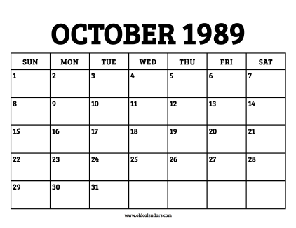 Calendar October 1989