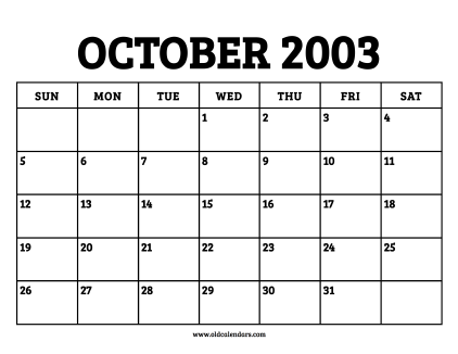 Calendar October 2003