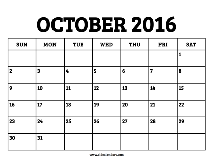 Calendar October 2016