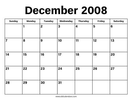 December 2008 Calendar