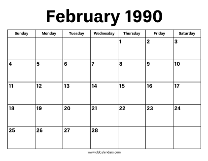 February 1990 Calendar