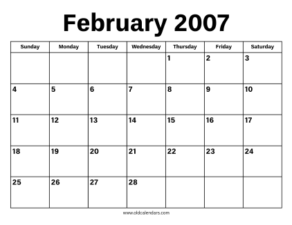 February 2007 Calendar