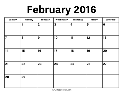 February 2016 Calendar