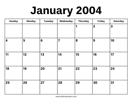 January 2004 Calendar