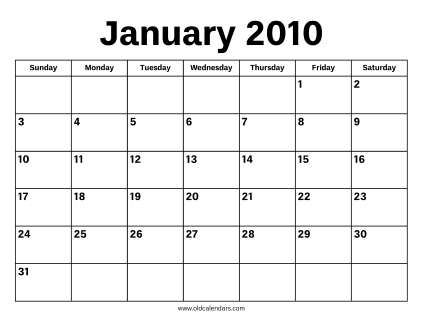 January 2010 Calendar