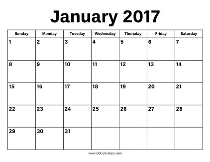 January 2017 Calendar