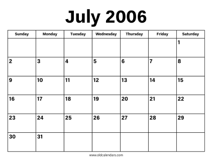 July 2006 Calendar