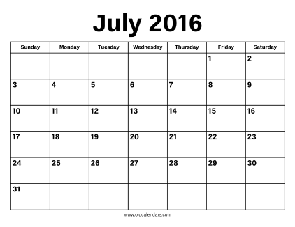 July 2016 Calendar