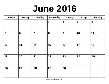 June 2016 Calendar