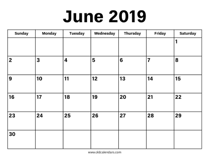 June 2019 Calendar