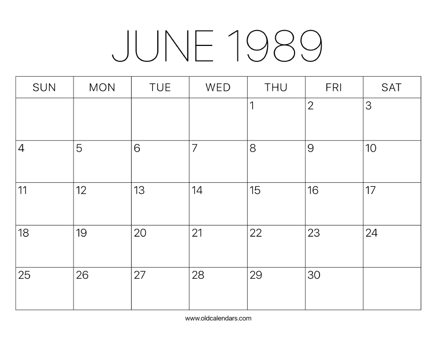 1989 Calendar June – Printable Old Calendars 1989 Calendar June – Printable Old Calendars