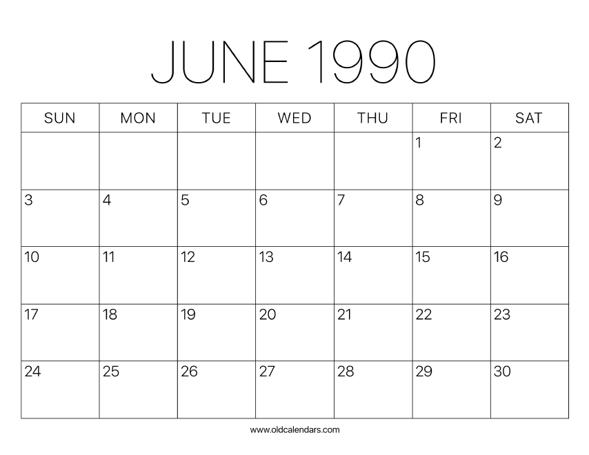 1990 Calendar June Printable Old Calendars